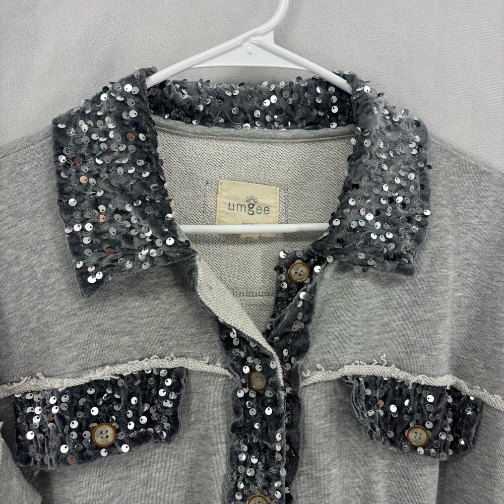 Umgee Gray Sequin Trim Button Front Jacket Sweats… - image 7
